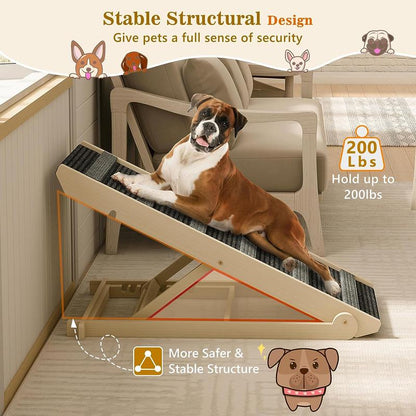 【Falldealsforyou】Aowos Dog Ramp for Bed, Folding Wooden Pet Ramp for Small Large Dogs Cats, 7 Adjustable Height from 10.8" to 26.6", Portable Stable Dog Pet Steps for Car Couch High Bed, Supports up to 200Lbs