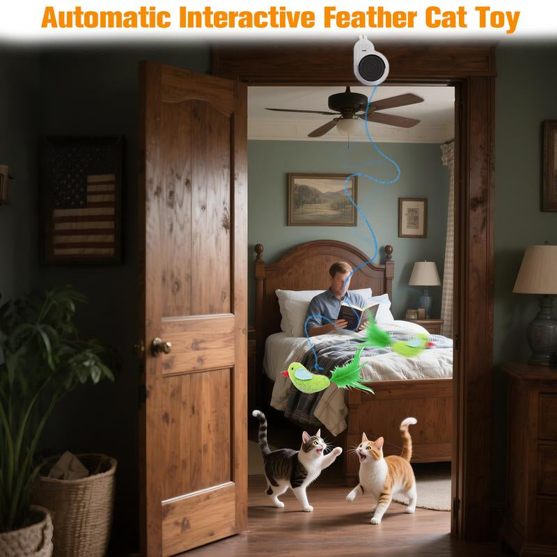 Catpick Interactive Cat Toys for Indoor Cats Automatic Electric Flying Bird Feather Cat Toy - Best Kitten & Adult Cat Enrichment Toy Stick-On Hanging Electric Kitty Toys for Bored Cats