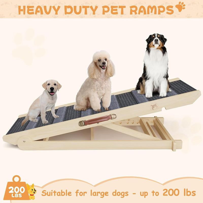 【Falldealsforyou】Aowos Dog Ramp for Bed, Folding Wooden Pet Ramp for Small Large Dogs Cats, 7 Adjustable Height from 10.8" to 26.6", Portable Stable Dog Pet Steps for Car Couch High Bed, Supports up to 200Lbs