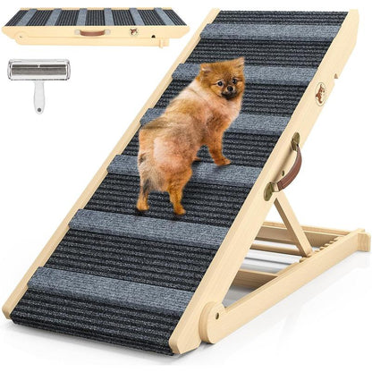 【Falldealsforyou】Aowos Dog Ramp for Bed, Folding Wooden Pet Ramp for Small Large Dogs Cats, 7 Adjustable Height from 10.8" to 26.6", Portable Stable Dog Pet Steps for Car Couch High Bed, Supports up to 200Lbs