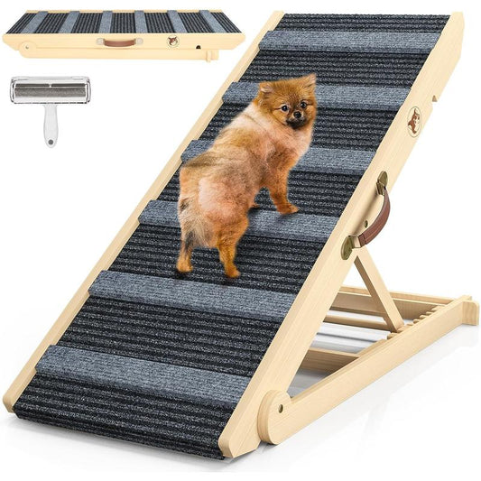 【Falldealsforyou】Aowos Dog Ramp for Bed, Folding Wooden Pet Ramp for Small Large Dogs Cats, 7 Adjustable Height from 10.8" to 26.6", Portable Stable Dog Pet Steps for Car Couch High Bed, Supports up to 200Lbs