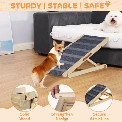 【Falldealsforyou】Aowos Dog Ramp for Bed, Folding Wooden Pet Ramp for Small Large Dogs Cats, 7 Adjustable Height from 10.8" to 26.6", Portable Stable Dog Pet Steps for Car Couch High Bed, Supports up to 200Lbs