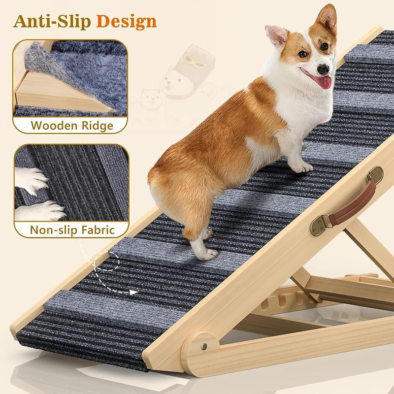 【Falldealsforyou】Aowos Dog Ramp for Bed, Folding Wooden Pet Ramp for Small Large Dogs Cats, 7 Adjustable Height from 10.8" to 26.6", Portable Stable Dog Pet Steps for Car Couch High Bed, Supports up to 200Lbs