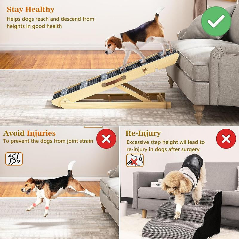 【Falldealsforyou】Aowos Dog Ramp for Bed, Folding Wooden Pet Ramp for Small Large Dogs Cats, 7 Adjustable Height from 10.8" to 26.6", Portable Stable Dog Pet Steps for Car Couch High Bed, Supports up to 200Lbs