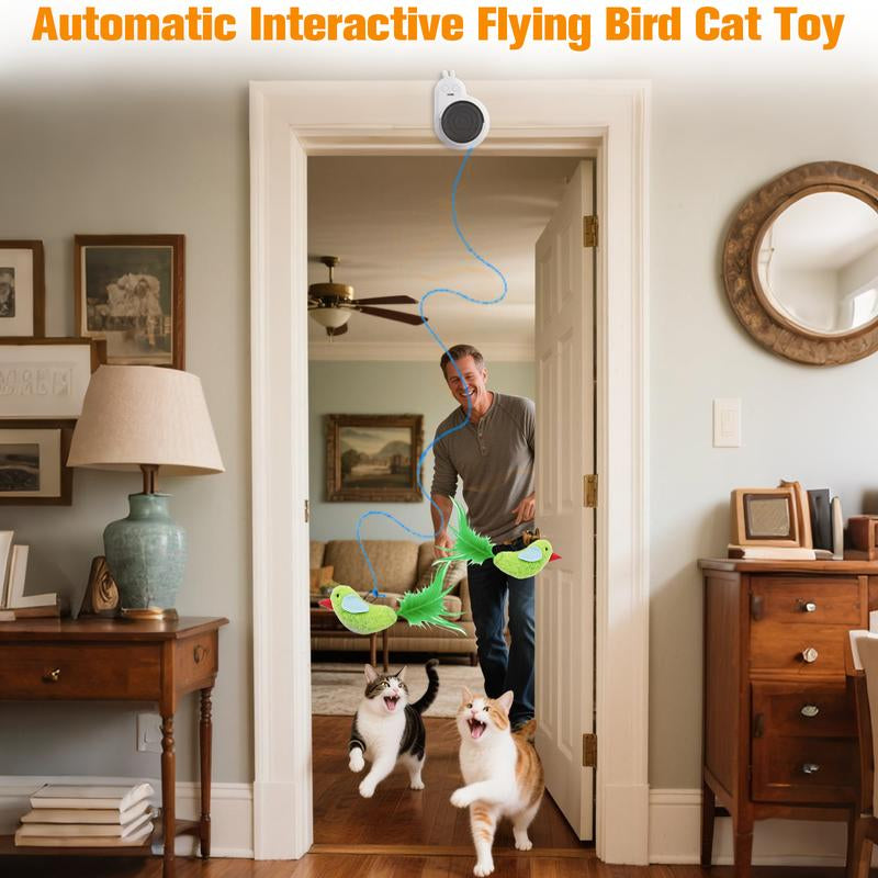 Catpick Interactive Cat Toys for Indoor Cats Automatic Electric Flying Bird Feather Cat Toy - Best Kitten & Adult Cat Enrichment Toy Stick-On Hanging Electric Kitty Toys for Bored Cats